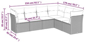 vidaXL Καναπές Κήπου 6 Τεμαχίων Μαύρο από Συνθετικό Ρατάν με Μαξιλάρια