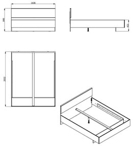 Ξύλινο Κρεβάτι Ritmo 160 Sonoma - Γκρί 160*200 εκ. 164x203x84.5 εκ.