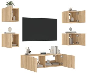 vidaXL Ντουλάπια Τηλεόρασης Τοίχου 5 Τεμ. με Φώτα LED Sonoma Δρυς