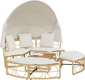 vidaXL Εξωτερική Lounge κρεβάτι με θόλο και μαξιλάρια Poly Rattan