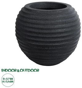 20712 GloboStar® Artificial Garden ILAEIRA 20712 Επιδαπέδιο Πολυεστερικό Τσιμεντένιο Κασπώ Γλάστρα - Flower Pot Μαύρο Φ71 x Υ64cm