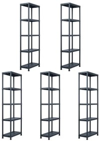 vidaXL Ραφιέρες 5 τεμ. Μαύρες 125 κ. 60 x 30 x 180 εκ. Πλαστικές