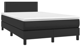 Κρεβάτι Boxspring με Στρώμα&amp;LED Μαύρο 120x190εκ.Συνθετικό Δέρμα - Μαύρο