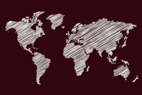 Εικόνα στον παγκόσμιο χάρτη που εκκολάπτεται από φελλό σε μπορντό φόντο - 90x60  arrow
