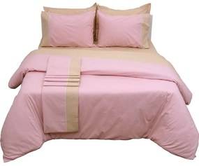 Παπλωματοθήκη Supreme Collection  Με Φάσα Pink-Beige Viopros Queen Size 220x240cm 100% Βαμβάκι