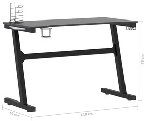 Γραφείο Gaming με LED Μαύρο 110 x 60 x 75 εκ. σε Σχήμα Ζ - Μαύρο