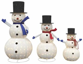 vidaXL Οικογένεια Χιονάνθρωπων Χριστουγέννων 3 pcs Θερμό λευκό ύφασμα