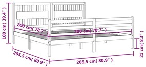 Πλαίσιο Κρεβατιού με Κεφαλάρι Μαύρο 200x200 εκ. Μασίφ Ξύλο - Μαύρο