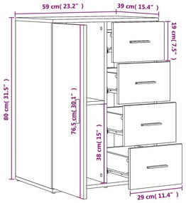 Μπουφές Γκρι Sonoma 59x39x80 εκ. από Επεξεργασμένο Ξύλο - Γκρι