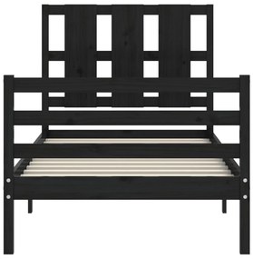 Πλαίσιο Κρεβατιού με Κεφαλάρι Μαύρο 90x200 εκ. Μασίφ Ξύλο - Μαύρο