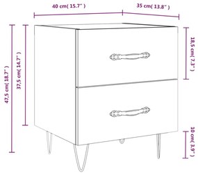 Κομοδίνα 2 τεμ. Μαύρα 40 x 35 x 47,5 εκ. από Επεξεργασμένο Ξύλο - Μαύρο