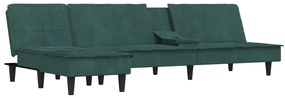 vidaXL Καναπές Κρεβάτι Γωνιακός Σκ. Πράσινο 255x140x70 εκ. Βελούδινος