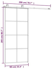 Συρόμενη Πόρτα με Μηχανισμό 90x205 εκ. Γυαλί ESG &amp; Αλουμίνιο - Μαύρο