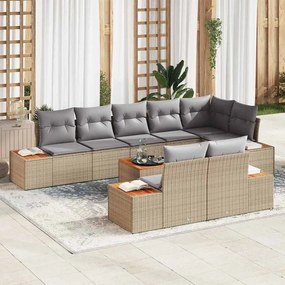 vidaXL Σετ Καναπέ Κήπου με μαξιλάρι 9 pcs Μπεζ Πολυ ράταν