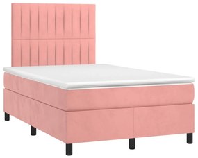 vidaXL Κρεβάτι Boxspring με Στρώμα &amp; LED Ροζ 120x200 εκ. Βελούδινο