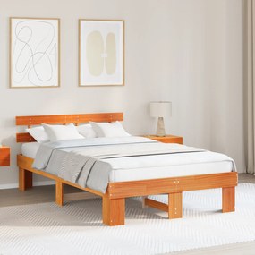 vidaXL Κρεβάτι με Υψηλή Πλάτη Καφέ 140x190 εκ Μασίφ Ξύλο