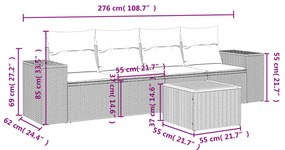 vidaXL Σαλόνι Κήπου 5 Τεμαχίων Γκρι από Συνθετικό Ρατάν με Μαξιλάρια