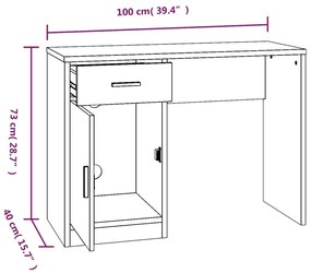 Γραφείο με Συρτάρι &amp; Ντουλάπι Γυαλ. Λευκό 100x40x73 εκ Επ. Ξύλο - Λευκό