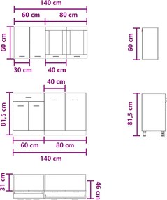 vidaXL Μονάδα κουζίνας Lyon 4 pcs Γκρι Σκυροδέματος Επεξεργασμένο Ξύλο
