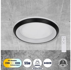 Πλαφονιέρα Φωτιστικό Οροφής LED CCT 55W 6376lm MELINA Globostar 61040 Μαύρο