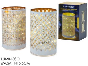 Ποτήρι Κηροπήγιο Φωτιζόμενο Με Micro LED Μπαταρίας Λευκό/Χρυσό Γυαλί Φ9x15.5cm Σε 2 Σχέδια