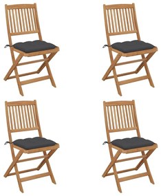 Καρέκλες Κήπου Πτυσσόμενες 4 τεμ Μασίφ Ξύλο Ακακίας &amp; Μαξιλάρια - Ανθρακί