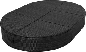 vidaXL Ξαπλώστρα Διπλή Μαύρη από Συνθετικό Ρατάν με Κουρτίνες