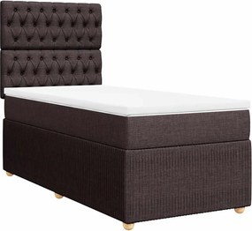 vidaXL Κρεβάτι Boxspring με Στρώμα Σκούρο Καφέ 90x190 εκ. Υφασμάτινο