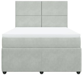 Κρεβάτι Boxspring με Στρώμα Ανοιχτό Γκρι 140x200 εκ. Βελούδινο - Γκρι