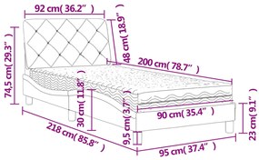 Κρεβάτι με Στρώμα Σκούρο Γκρι 90x200 εκ. Βελούδινο - Γκρι