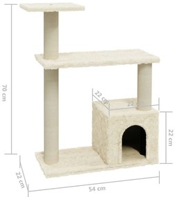 Γατόδεντρο Κρεμ 70 εκ. με Στύλους Ξυσίματος από Σιζάλ - Κρεμ