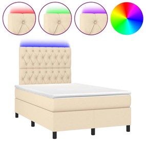 vidaXL Κρεβάτι Boxspring με Στρώμα &amp; LED Κρεμ 120x200 εκ. Υφασμάτινο