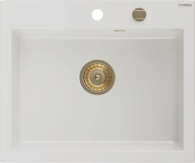 Mexen Elix νεροχύτης γρανίτης 1-θέσιος 600 x 500 mm, λευκός, χρυσό σιφόνι