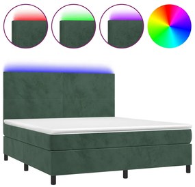 Κρεβάτι Boxspring με Στρώμα &amp; LED Σκ. Πράσινο 180x200εκ Βελούδο - Πράσινο