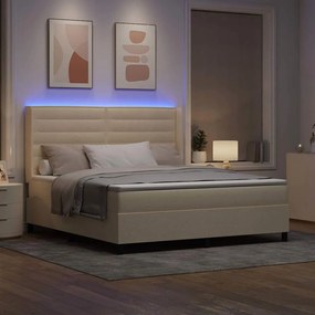 vidaXL LED Κρεβάτι με βάθρο με στρώμα Κρεμ 180 x 200 cm ύφασμα