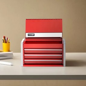 VEVOR Tool Box 8.6-inch Portable Metal Tool Box 3 Drawers Tool Organizer Red