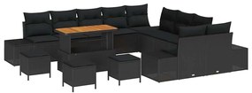 vidaXL Σετ Καναπέ Κήπου με μαξιλάρι 14 pcs Μαύρο Πολυ ράταν
