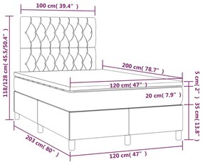 vidaXL Κρεβάτι Boxspring με Στρώμα Σκούρο Γκρι 120x200 εκ. Υφασμάτινο