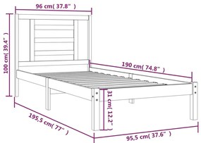 vidaXL Πλαίσιο Κρεβατιού Μονό 90 x 190 εκ. Μασίφ Ξύλο Πεύκου