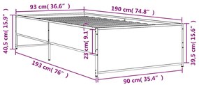 Πλαίσιο Κρεβατιού Μαύρο 90 x 190 εκ. Επεξ. Ξύλο &amp; Μέταλλο - Μαύρο