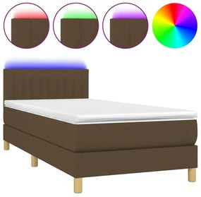 vidaXL Κρεβάτι Boxspring με Στρώμα &amp; LED Σκ.Καφέ 80x200 εκ. Υφασμάτινο