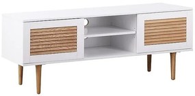 Τραπέζι Tv Riverton 585, Άσπρο, Ανοιχτό χρώμα ξύλου, Ο αριθμός των θυρών: 2, 130x51x40cm | Epipla1.gr