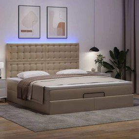 VidaXL Οθωμανικό κρεβάτι με στρώμα & LEDs Cappucino Faux Leather