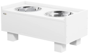 PawHut Υπερυψωμένος Σταθμός Τροφοδοσίας για Σκύλους, με Αφαιρούμενο Ματ Αργής Τροφοδοσίας, 2 Αλουμινένια Μπολ, Αποθηκευτικός Χώρος, Λευκό