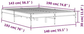 Πλαίσιο Κρεβατιού Καπνιστή Δρυς 140x190εκ. Επεξ. Ξύλο &amp; Μέταλλο - Καφέ