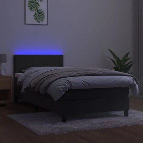 Κρεβάτι Boxspring με Στρώμα &amp; LED Σκ. Γκρι 90x190 εκ. Βελούδινο - Γκρι