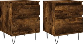vidaXL Κομοδίνα 2 τεμ. Καπνιστή Δρυς 40 x 35 x 50 εκ. Επεξεργ. Ξύλο