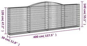 vidaXL Συρματοκιβώτια Τοξωτά 4 τεμ. 400x30x120/140 εκ. Γαλβαν. Ατσάλι