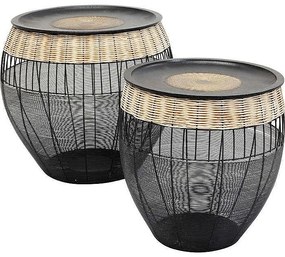 Βοηθητικά Τραπεζάκια African Drums Μαύρα (Σετ 2) 40x40x42 εκ. - Μπεζ