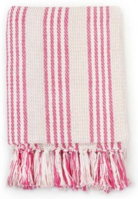 vidaXL Ριχτάρι Ριγέ Ροζ και Λευκό 160 x 210 εκ. Βαμβακερό